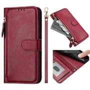 Filp Case for Nokia HMD Skyline Zipper Pocket Magnetic Flip Wallet Phone Case with 7 Card Slots and Wrist Strap