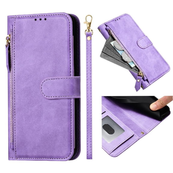 Filp Case for OPPO A17K Zipper Pocket Magnetic Flip Wallet Phone Case with 7 Card Slots and Wrist Strap