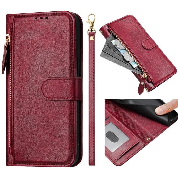 Filp Case for OPPO A33 2020 4G Zipper Pocket Magnetic Flip Wallet Phone Case with 7 Card Slots and Wrist Strap