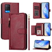 Filp Case for OPPO A54 4G Zipper Pocket Magnetic Flip Wallet Phone Case with 7 Card Slots and Wrist Strap