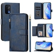 Filp Case for OPPO A54 5G Zipper Pocket Magnetic Flip Wallet Phone Case with 7 Card Slots and Wrist Strap