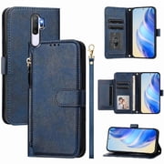 Filp Case for OPPO A9 2020 4G Zipper Pocket Magnetic Flip Wallet Phone Case with 7 Card Slots and Wrist Strap