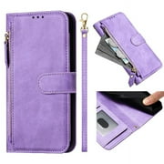 Filp Case for OPPO F17 PRO Zipper Pocket Magnetic Flip Wallet Phone Case with 7 Card Slots and Wrist Strap