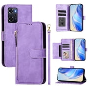 Filp Case for OPPO Reno 9A Zipper Pocket Magnetic Flip Wallet Phone Case with 7 Card Slots and Wrist Strap