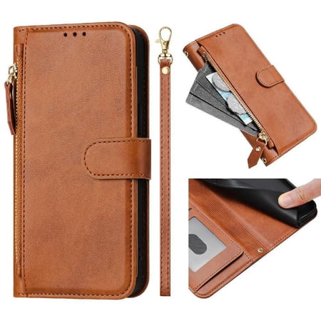 Filp Case for Oppo Reno13 Pro Zipper Pocket Magnetic Flip Wallet Phone Case with 7 Card Slots and Wrist Strap