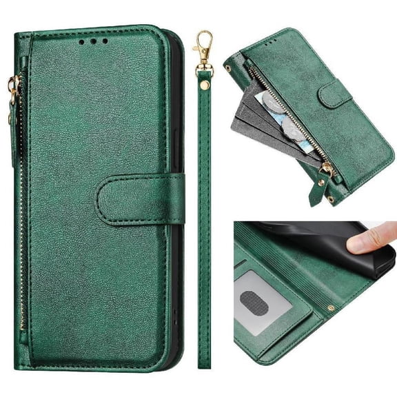 Filp Case for REALME C21 Zipper Pocket Magnetic Flip Wallet Phone Case with 7 Card Slots and Wrist Strap