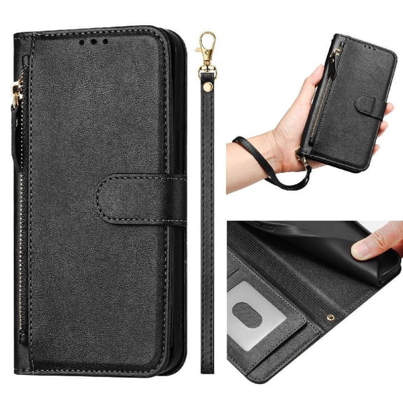 Filp Case for REALME Q5i Zipper Pocket Magnetic Flip Wallet Phone Case with 7 Card Slots and Wrist Strap
