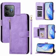 Filp Case for Realme GT 6T 5G Zipper Pocket Magnetic Flip Wallet Phone Case with 7 Card Slots and Wrist Strap