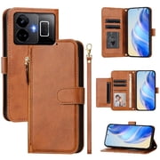 Filp Case for Realme GT Neo 5 240W 5G Zipper Pocket Magnetic Flip Wallet Phone Case with 7 Card Slots and Wrist Strap