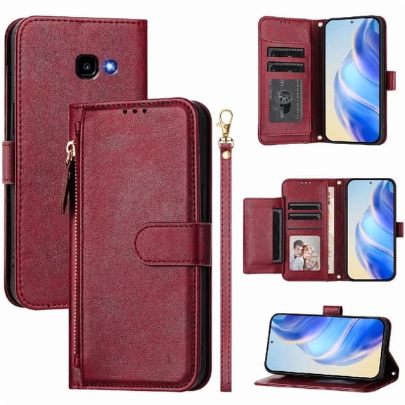 Filp Case for Samsung Galaxy A5 2017 Zipper Pocket Magnetic Flip Wallet Phone Case with 7 Card Slots and Wrist Strap