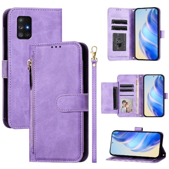 Filp Case for Samsung Galaxy A71 5G Zipper Pocket Magnetic Flip Wallet Phone Case with 7 Card Slots and Wrist Strap