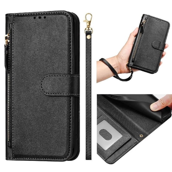 Filp Case for Samsung Galaxy Note 8 Zipper Pocket Magnetic Flip Wallet Phone Case with 7 Card Slots and Wrist Strap