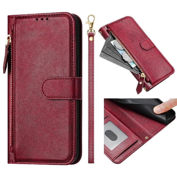 Filp Case for Samsung Galaxy S6 Edge Zipper Pocket Magnetic Flip Wallet Phone Case with 7 Card Slots and Wrist Strap