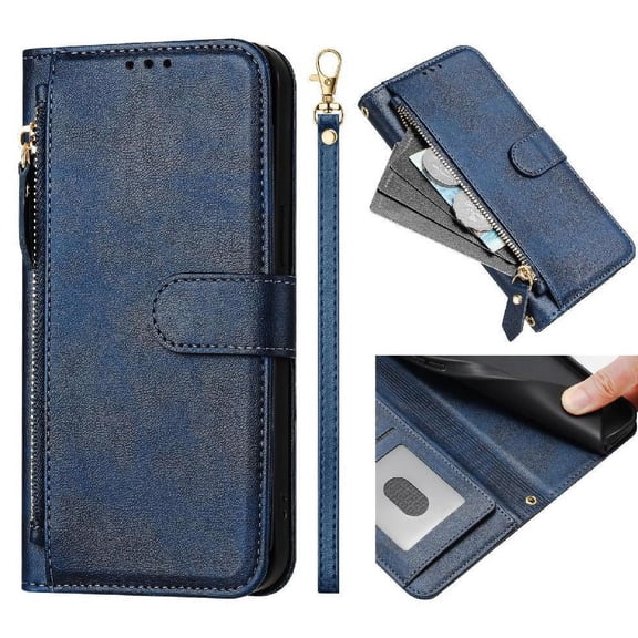 Filp Case for Samsung Galaxy S6 Edge Zipper Pocket Magnetic Flip Wallet Phone Case with 7 Card Slots and Wrist Strap