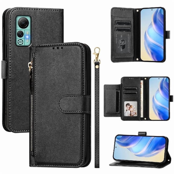 Filp Case for Ulefone Note 14 Zipper Pocket Magnetic Flip Wallet Phone Case with 7 Card Slots and Wrist Strap