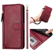 Filp Case for Xiaomi Poco M7 Pro 5G Zipper Pocket Magnetic Flip Wallet Phone Case with 7 Card Slots and Wrist Strap