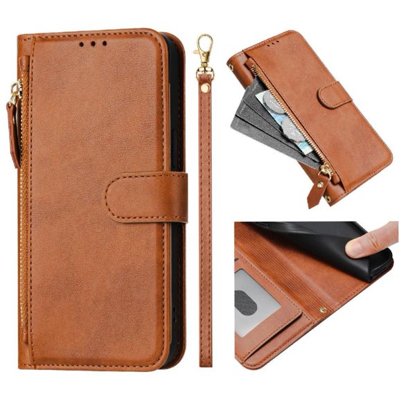 Filp Case for Xiaomi Redmi 9A/Redmi 9AT Zipper Pocket Magnetic Flip Wallet Phone Case with 7 Card Slots and Wrist Strap