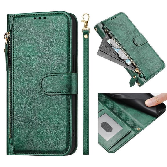 Filp Case for Xiaomi Redmi Note 14 4G Zipper Pocket Magnetic Flip Wallet Phone Case with 7 Card Slots and Wrist Strap