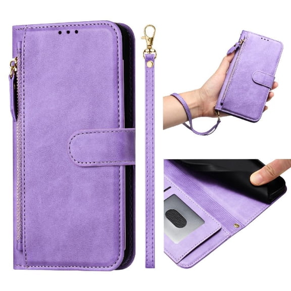Filp Case for Xiaomi Redmi Note 14 5G Zipper Pocket Magnetic Flip Wallet Phone Case with 7 Card Slots and Wrist Strap