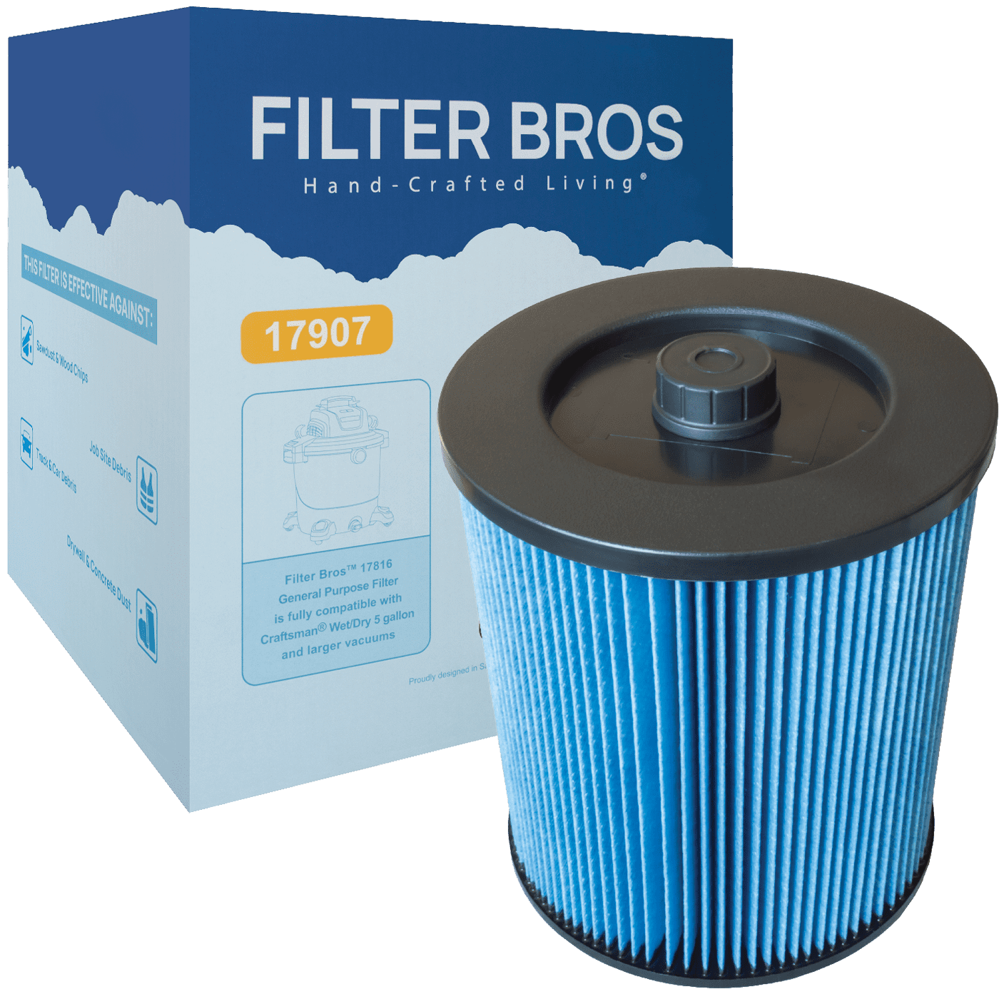 Filter Bros 17907 Compatible with Craftsman Shop Vacuum Replacement ...