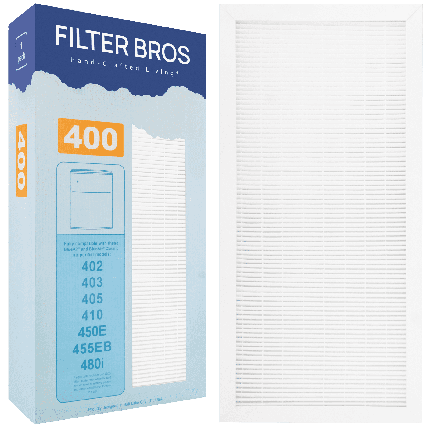 Filter Bros BA-400 Compatible With BLUEAIR 400 Classic Series HEPA Replacement Particle Filter For 480i, 402, 403, 405, 410, 450E, 455EB