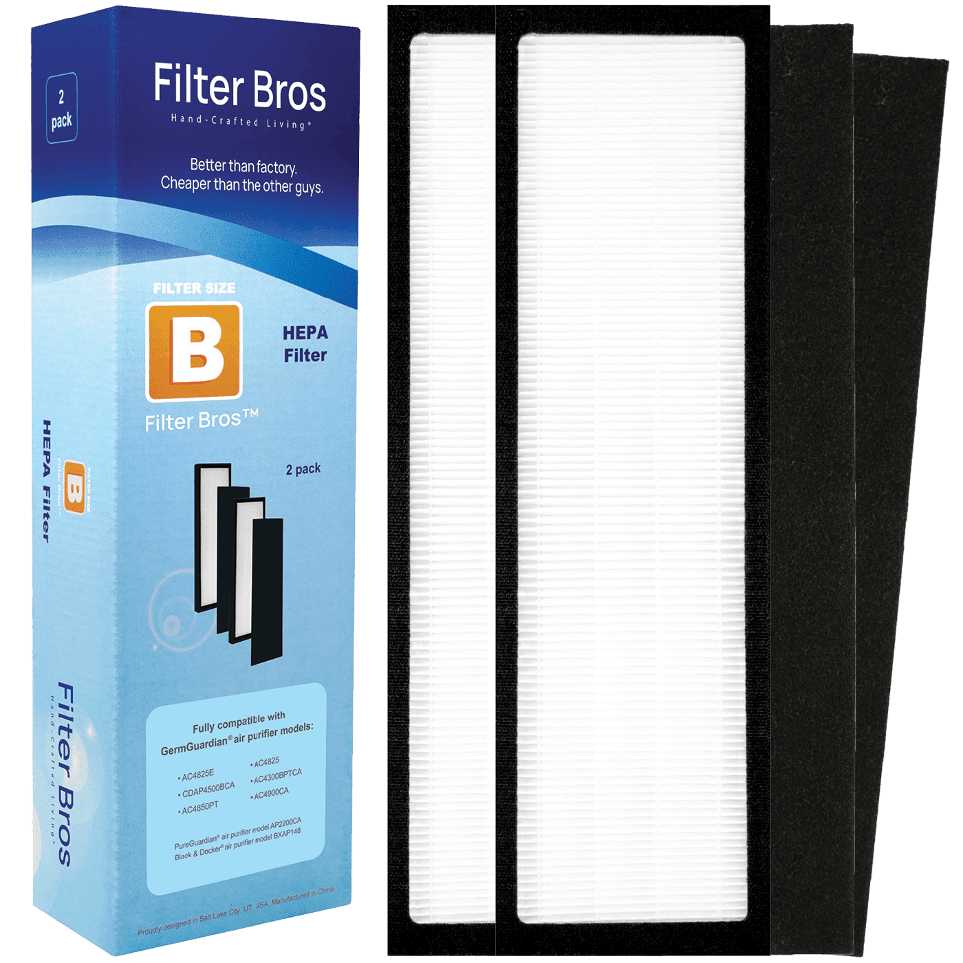 Filter Bros HEPA Filter B Replacement Compatible With GermGuardian FLT48252PK - AC4825, AC4870, AC4825DLX, Home Air Cleaner Guardian Purifiers with Technologies, AC4900CA, CDAP4500BCA, and CDAP4500WCA