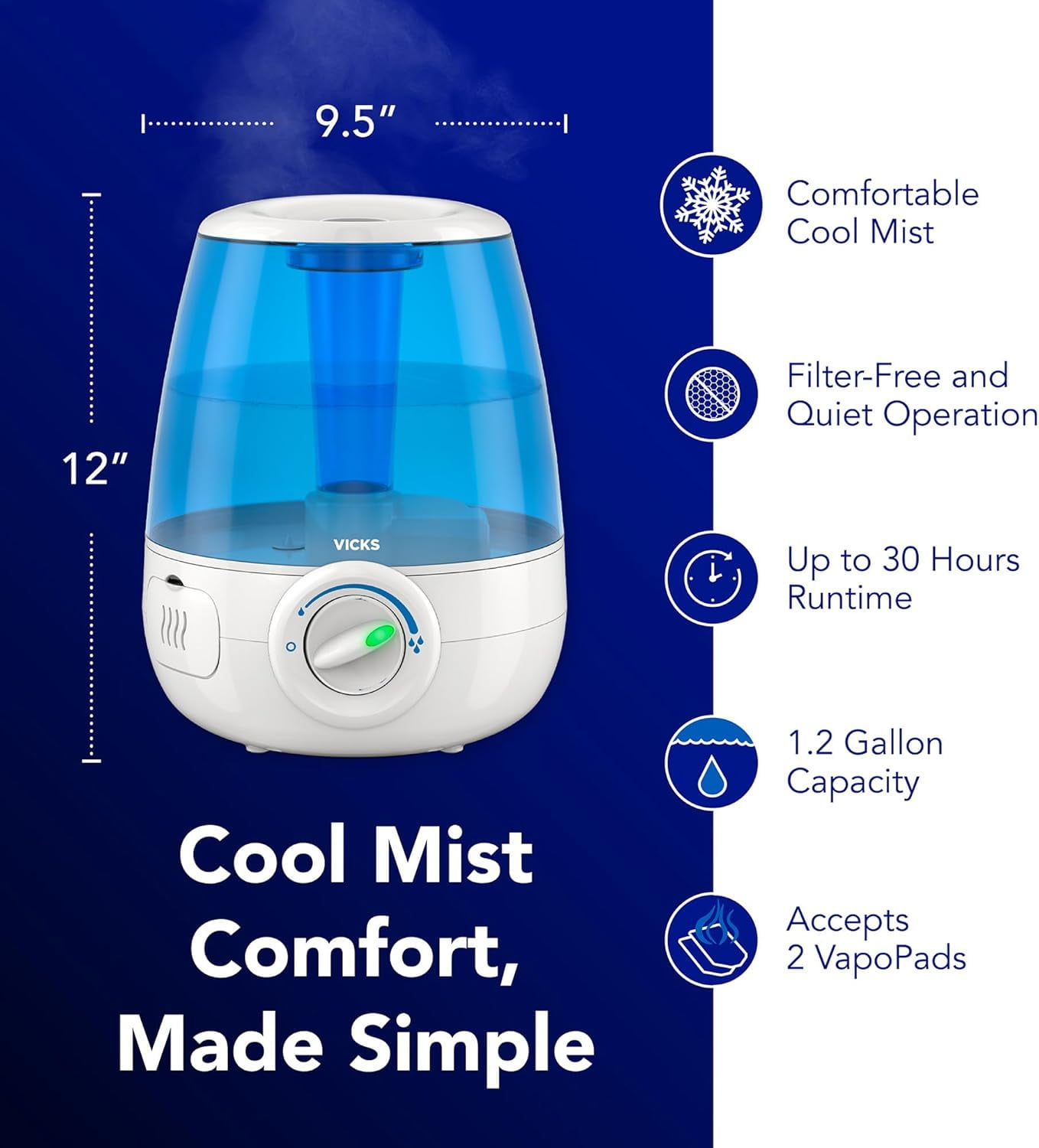 Filter-Free Ultrasonic Humidifier, Recommended by Pediatricians*, 1.2 ...