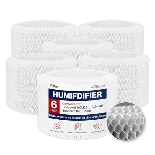 Filter A Humidifier Filter Replacement Wick Compatible with Honeywell HCM350, HCM645, Sunbeam 1173, Relion WA-8D, Kaz 3020, Vicks V3100 V3800 by LifeSupplyUSA (6-Pack)