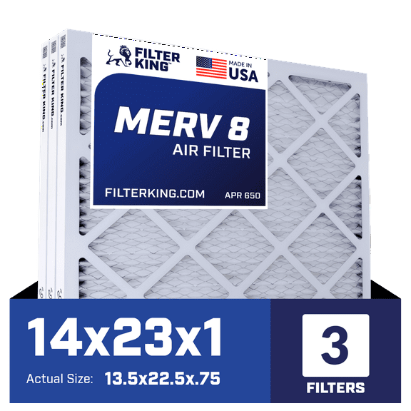 Filter King 14x23x1 Air Filter | 3-PACK | MERV 8 HVAC Pleated A/C Furnace Filters | MADE IN USA | Actual Size: 13.5 x 22.5 x .75"