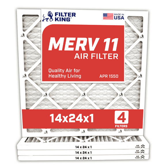 Filter King 14x24x1 Air Filter | 4-PACK | MERV 11 HVAC Pleated A/C Furnace Filters | MADE IN USA | Actual Size: 13.5 x 23.5 x .75"