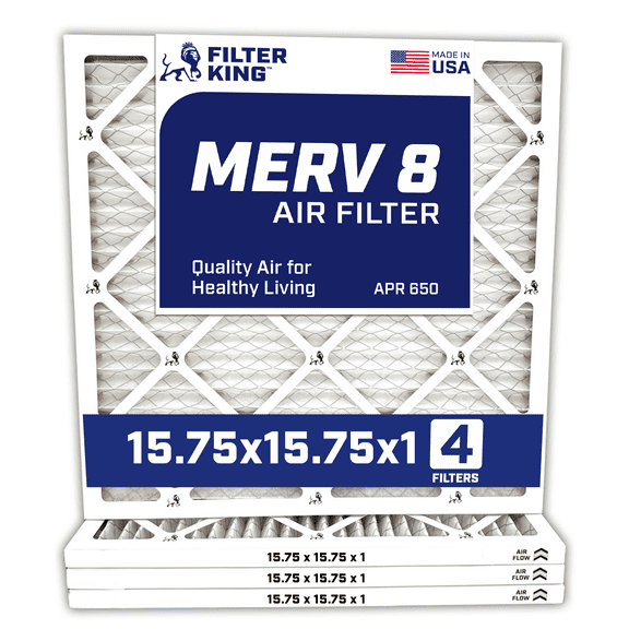 Filter King 15.75x15.75x1 Air Filter | 4-PACK | MERV 8 HVAC Pleated A/C Furnace Filters | MADE IN USA | Actual Size: 15.75 x 15.75 x .75"