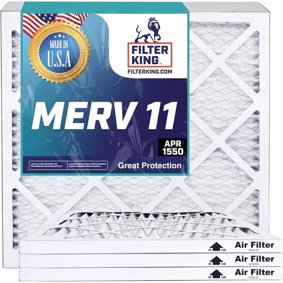 Filter King 15x15x1 Air Filter | 12-PACK | MERV 11 HVAC Pleated A/C Furnace Filters | MADE IN USA | Actual Size: 15 x 15 x .75"