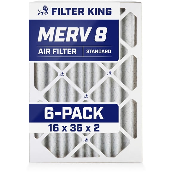 Filter King 16x36x2 Air Filter (MERV 8) (6-Pack) Dust & Allergy Control AC Furnace Filters, MADE IN USA, HVAC, Pleated, Electrostatic (Actual Size: 16 x 36 x 1.75)