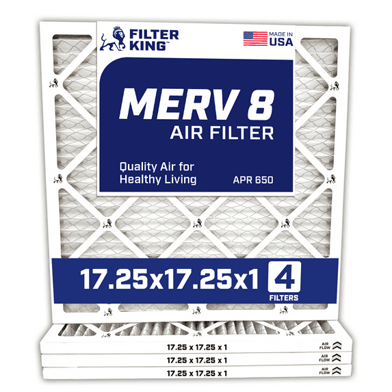 Filter King 17.25x17.25x1 Air Filter | 4-PACK | MERV 8 HVAC Pleated A/C Furnace Filters | MADE IN USA | Actual Size: 17.25 x 17.25 x .75"