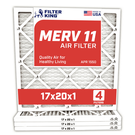 Filter King 17x20x1 Air Filter | 4-PACK | MERV 11 HVAC Pleated A/C Furnace Filters | MADE IN USA | Actual Size: 16.5 x 19.5 x .75"