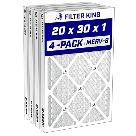 Filter King 20x30x1 Air Filter MERV 8, AC Furnace Filters (4-Pack)
