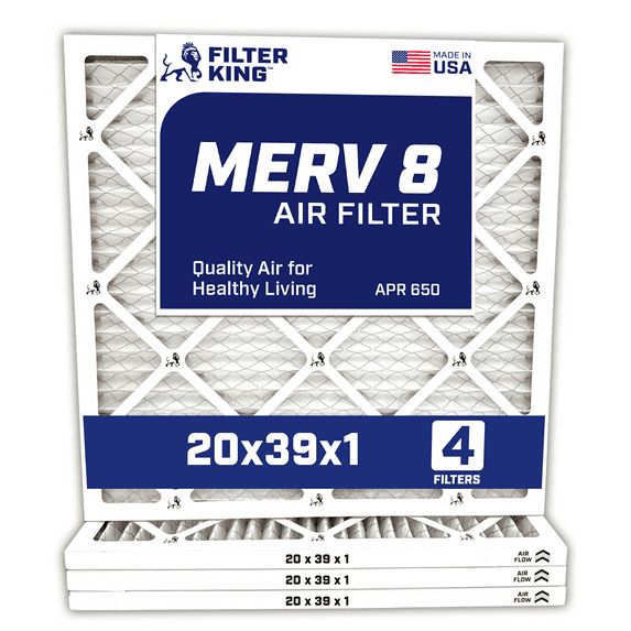 Filter King 20x39x1 Air Filter | 4-PACK | MERV 8 HVAC Pleated A/C Furnace Filters | MADE IN USA | Actual Size: 20 x 39 x .75"
