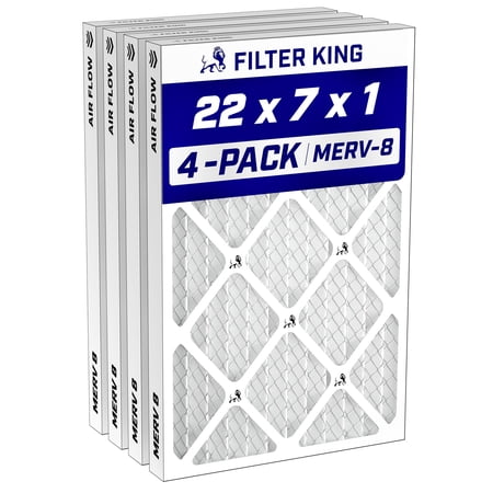 Filter King 22x7x1 Air Filter MERV 8, AC Furnace Filters (4-Pack)