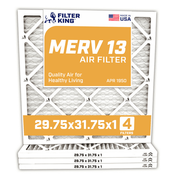 Filter King 29.75x31.75x1 Air Filter | 4-PACK | MERV 13 HVAC Pleated A/C Furnace Filters | MADE IN USA | Actual Size: 29.75 x 31.75 x .75"