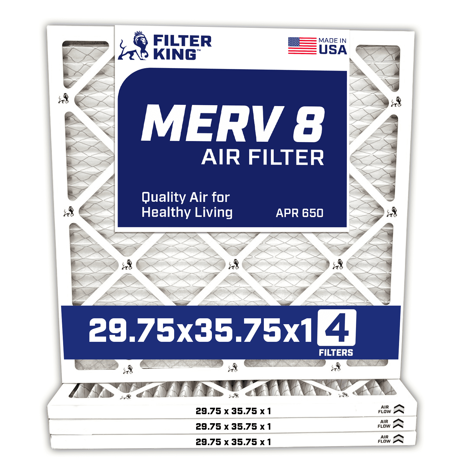 Filter King 29.75x35.75x1 Air Filter | 4-PACK | MERV 8 HVAC Pleated A/C Furnace Filters | MADE IN USA | Actual Size: 29.75 x 35.75 x .75"