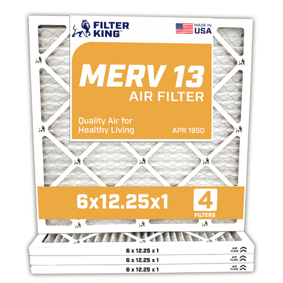 Filter King 6x12.25x1 Air Filter | 4-PACK | MERV 13 HVAC Pleated A/C Furnace Filters | MADE IN USA | Actual Size: 06 x 12.25 x .75"