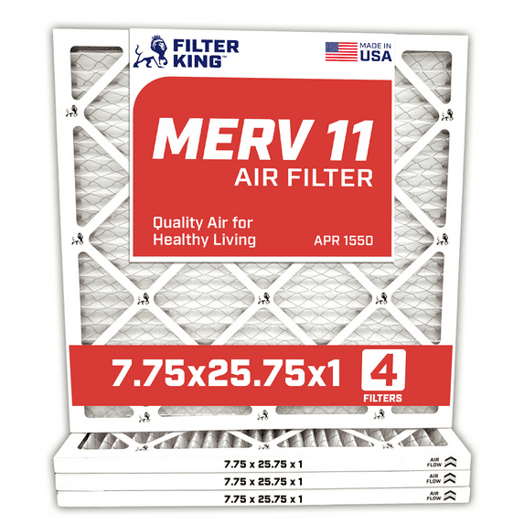 Filter King 7.75x25.75x1 Air Filter | 4-PACK | MERV 11 HVAC Pleated A/C Furnace Filters | MADE IN USA | Actual Size: 7.75 x 25.75 x .75"