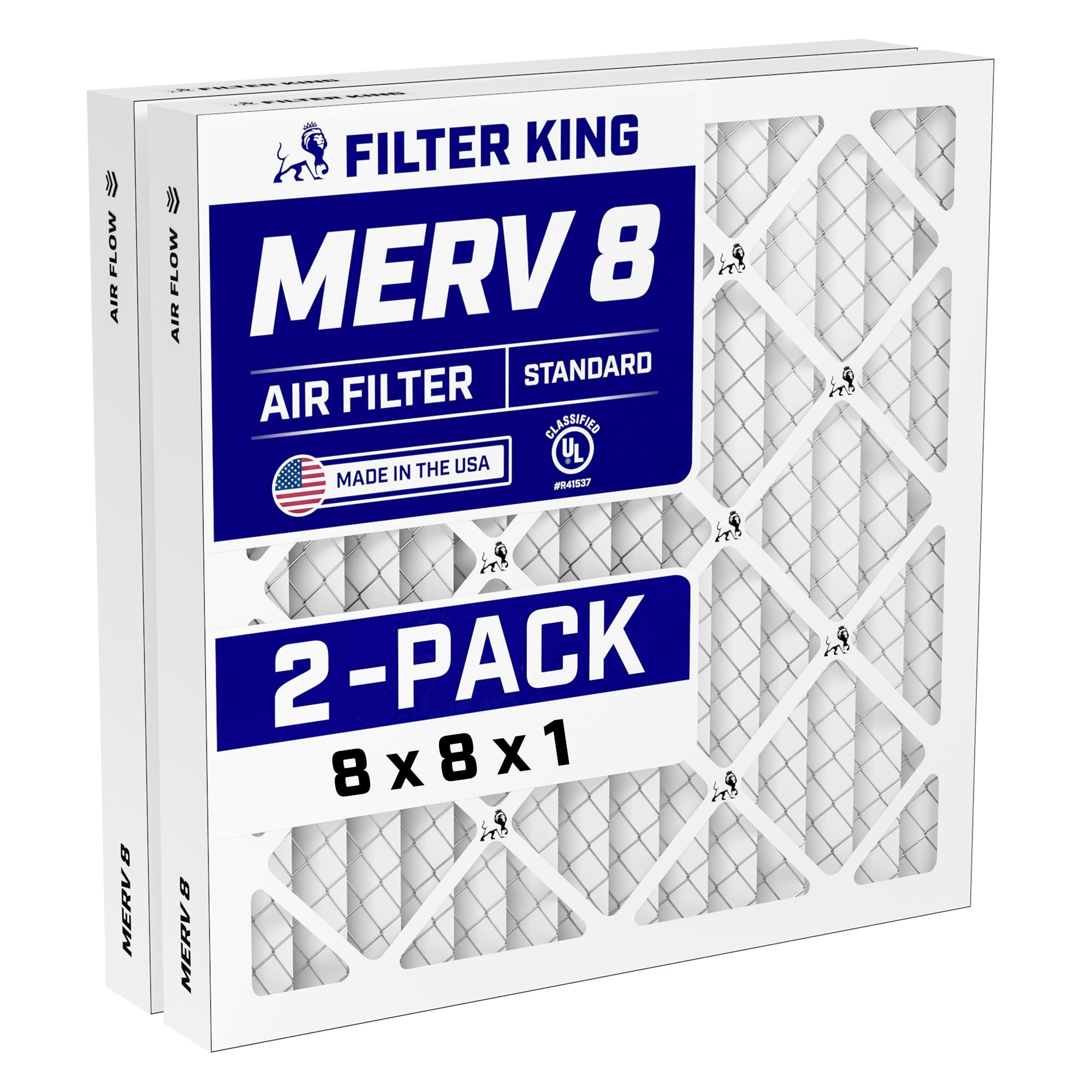 Filter King 8x8x1 Air Filter (MERV 8) (2-Pack) Dust & Allergy Control ...