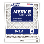 Filter King 9x9x1 Air Filter | 4-PACK | MERV 8 HVAC Pleated A/C Furnace Filters | MADE IN USA | Actual Size: 9 x 9 x .75"