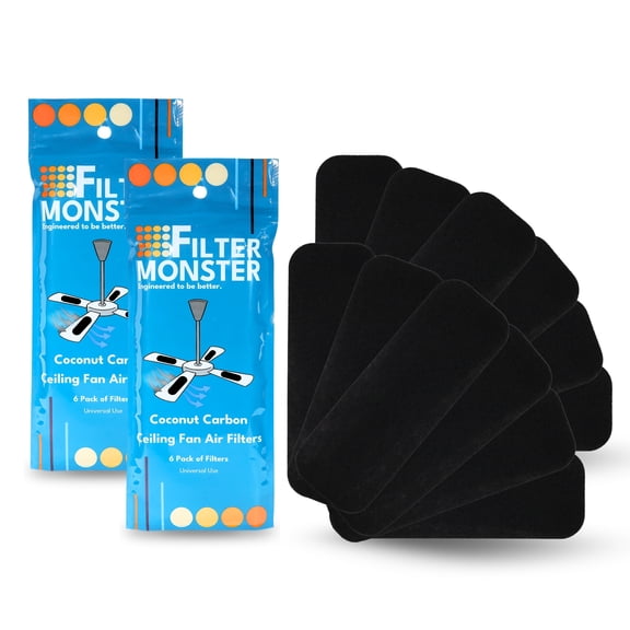 Filter Monster Coconut Carbon Ceiling Fan Filters - Easy-Stick Activated Coconut Carbon Ceiling Fan Filter - Ceiling Fan Blade Filters for Common Household Contaminants - 12 Pack