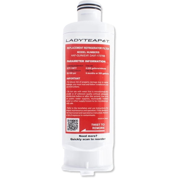 LADYTEAPOT DA97-17376B Replacement for Samsung® HAF-QIN/EXP, DA97-08006C, RF28R7201SR, RF28R7351SG, WD-F45, Refrigerator Water Filter (1 Pack)