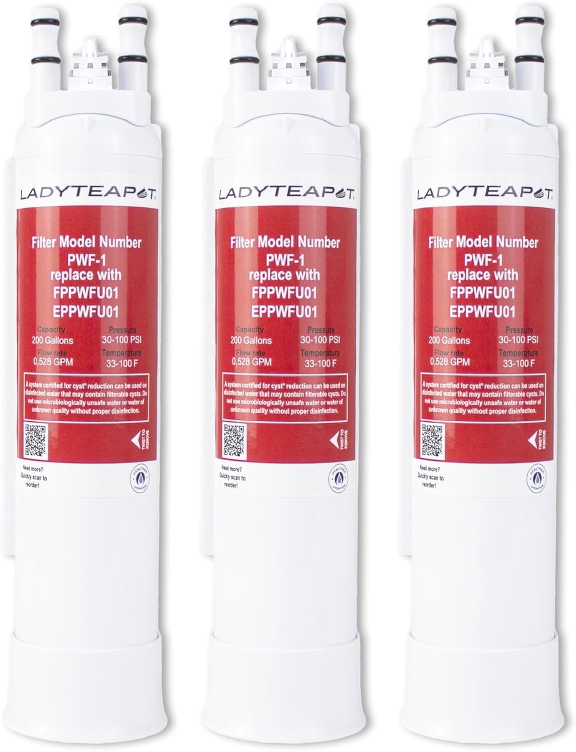 LADYTEAPOT FPPWFU01 Water Filter Compatible With Frigidaire PurePour FPPWFU01, Compatible with Electrolux EPPWFU01, PureAdvantage PurePour PWF-1, NSF42, 3 Pack