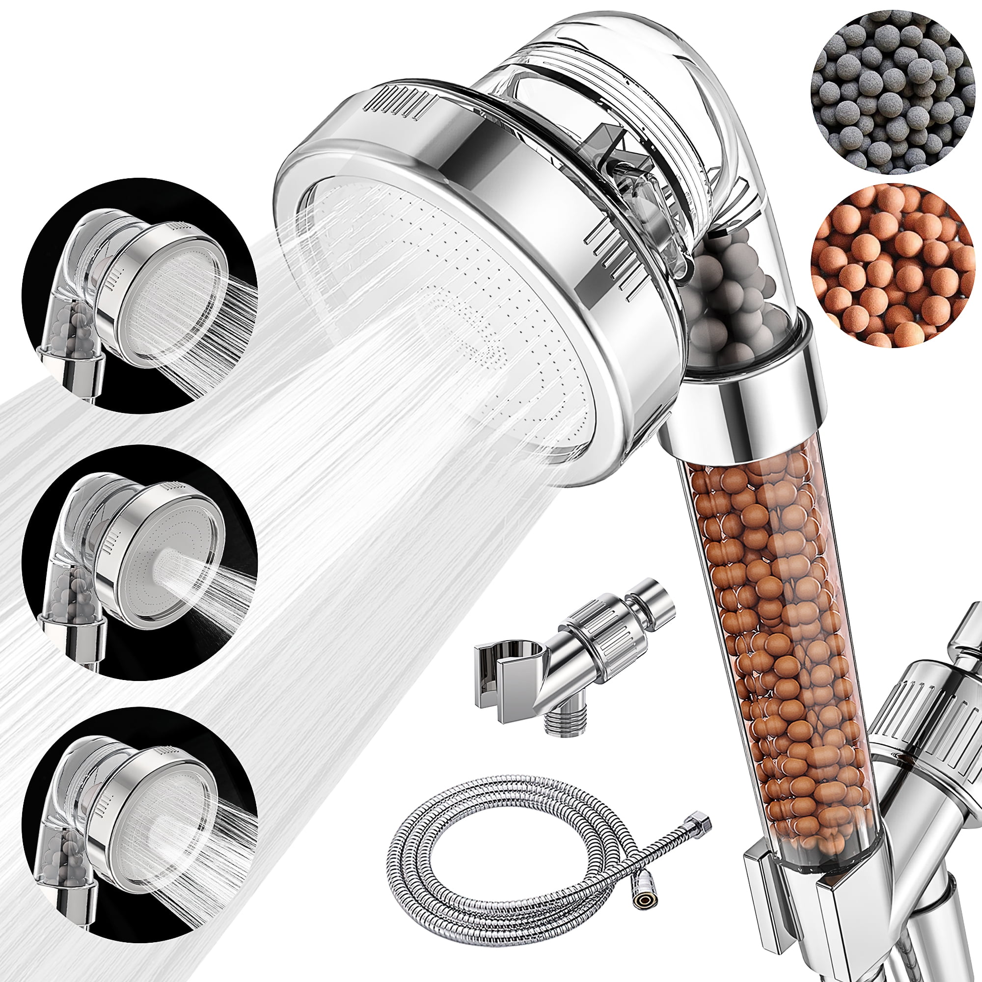 FEELSO Shower Head and 15 Stage Shower Filter Combo, High Pressure 5 Spray  Settings Filtered Showerhead