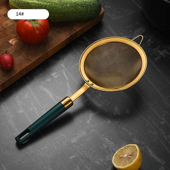 Filter Spoon - Stainless Steel Kitchen Fine Mesh Strainers with Handle, Size Optional Golden Skimmer Spoon for Juice Egg Tea Coffee Flour Filter and Rinse Vegetable Fruit