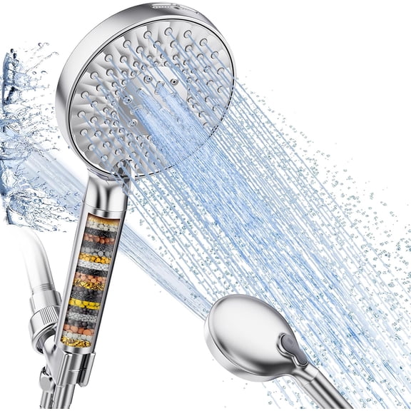 Filter shower head with handheld high-pressure 9-jet mode shower head detachable shower head softener filter beads, for hard water to remove chlorine 1 filter chrome color